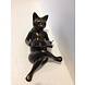 Bronzen poes met boek Bronzen poes met boek