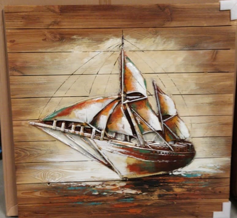 Schilderij 3d hout 90x90cm Zeilboot Eliassen Eliassen Home &amp; Garden