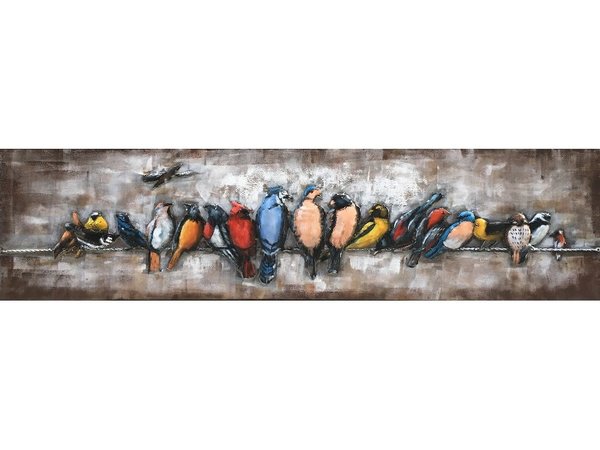 beeld Makkelijker maken Onvoorziene omstandigheden Schilderij 3D metaal kleurrijke vogels | 158x40cm | Eliassen.nl - Eliassen  Home & Garden Pleasure
