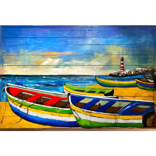 Painting metal 3d Boats on the beach Painting metal 3d Boats on the beach