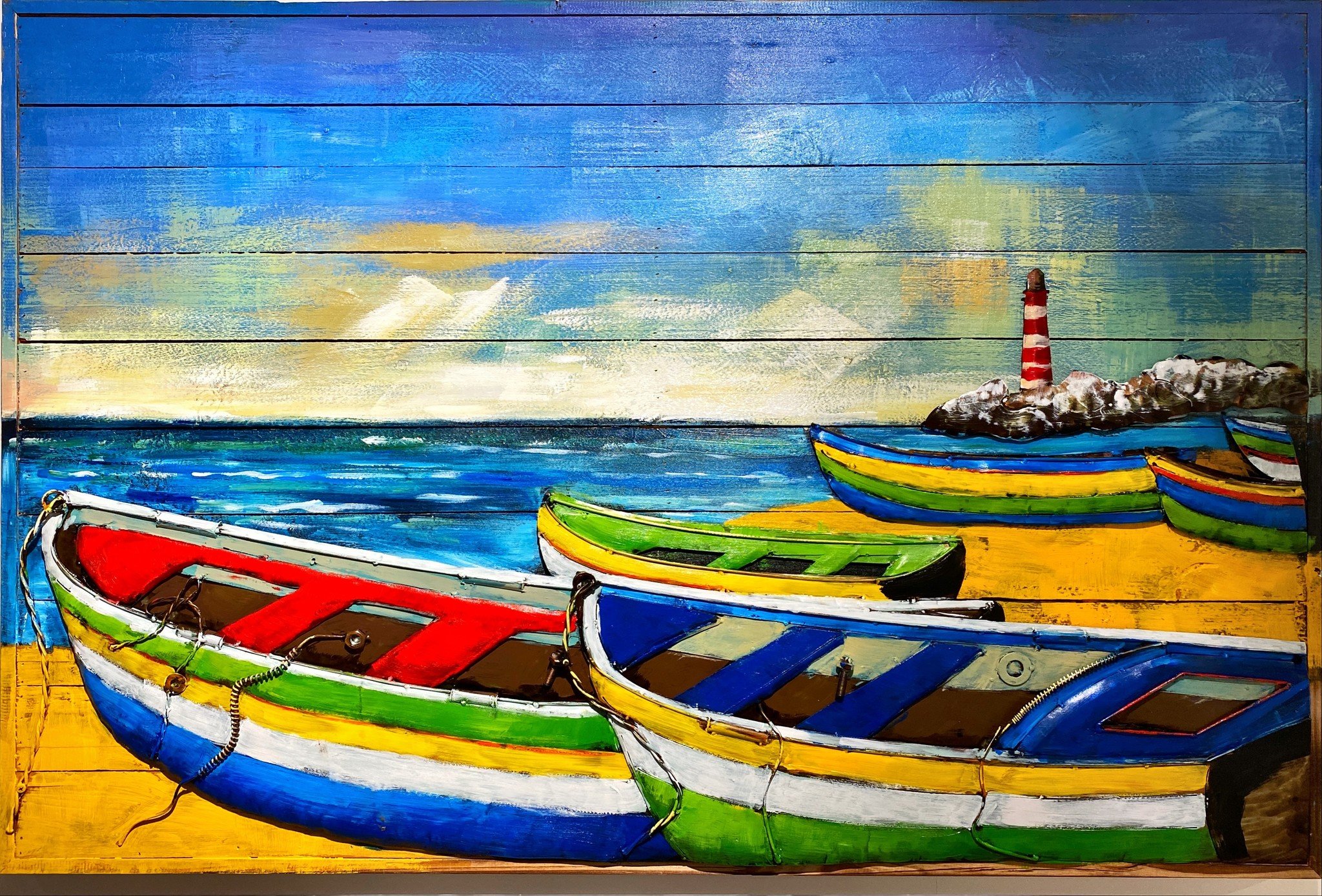 belofte Sitcom Gewaad Schilderij metaal 3d Boten op het strand | Eliassen - Eliassen Home &  Garden Pleasure