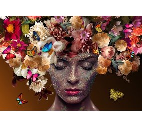Negen Trouwens Zwart Glasschilderij hoofd met bloemen en vlinders | 80x120cm | Eliassen.nl -  Eliassen Home & Garden Pleasure