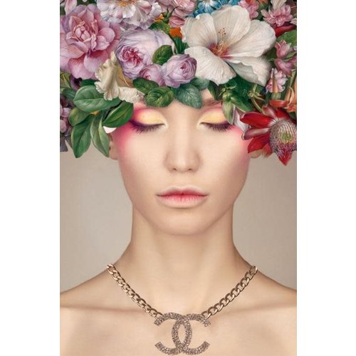 Glasdruck Chanel Blumenfrau Glasdruck Chanel Blumenfrau
