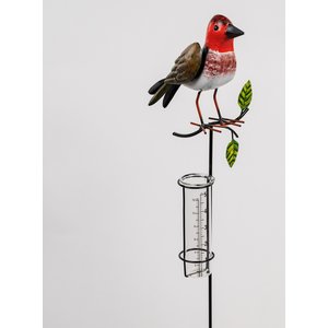 Rain gauge metal red bird