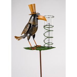 Regenmeter metaal vogel met hoed links