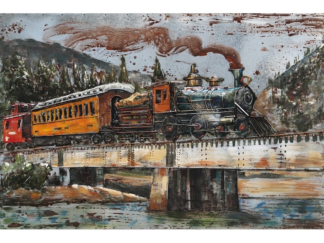 Hoes baard Hysterisch Schilderij 3D metaal rijdende trein over brug | Maat: 80x120cm | - Eliassen  Home & Garden Pleasure