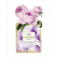 Glasschilderij  Chanel roze bloemen 60x80cm met goudfolie