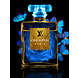 Glasschilderij Louis Vuitton parfumfles roos in fles blauw 60x80cm met goudfolie Glasschilderij Louis Vuitton parfumfles roos in fles blauw 60x80cm met goudfolie