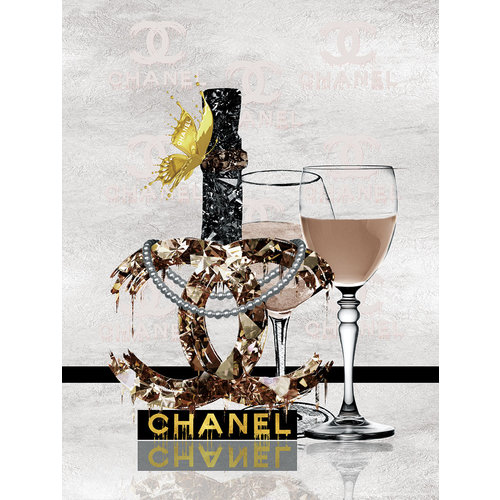 Glasschilderij Chanel ketting en glazen 60x80cm Glasschilderij Chanel ketting en glazen 60x80cm