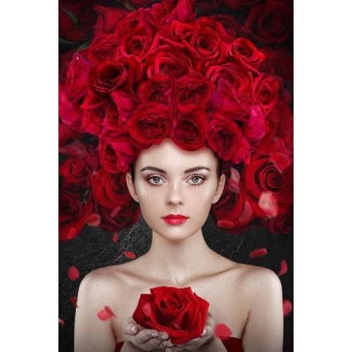 Glasmalerei Rote Rosen Frau 80x120cm.