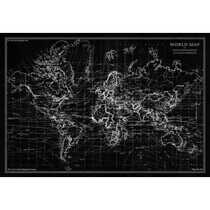 Glass painting Black/silver world map 110x160cm.