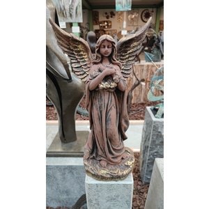 Engel beeld met bloemenkrans 46cm Bruin/goud