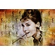 Glasschilderij Audrey Hepburn in goud 80x120cm. Glasschilderij Audrey Hepburn in goud 80x120cm.