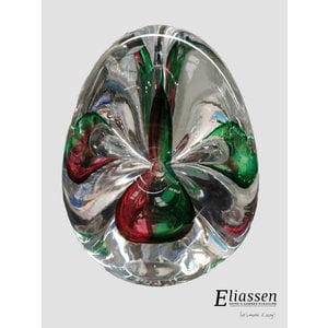 Crystal glass paperweight Triangle green / red