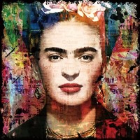 Glasbild Frida Kahlo modern 100x100cm.