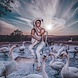 Glass painting Man with white swans 100x100cm. Glass painting Man with white swans 100x100cm.