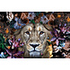 Glasschilderij Leeuw in bloemenpracht 80x120cm Glasschilderij Leeuw in bloemenpracht 80x120cm