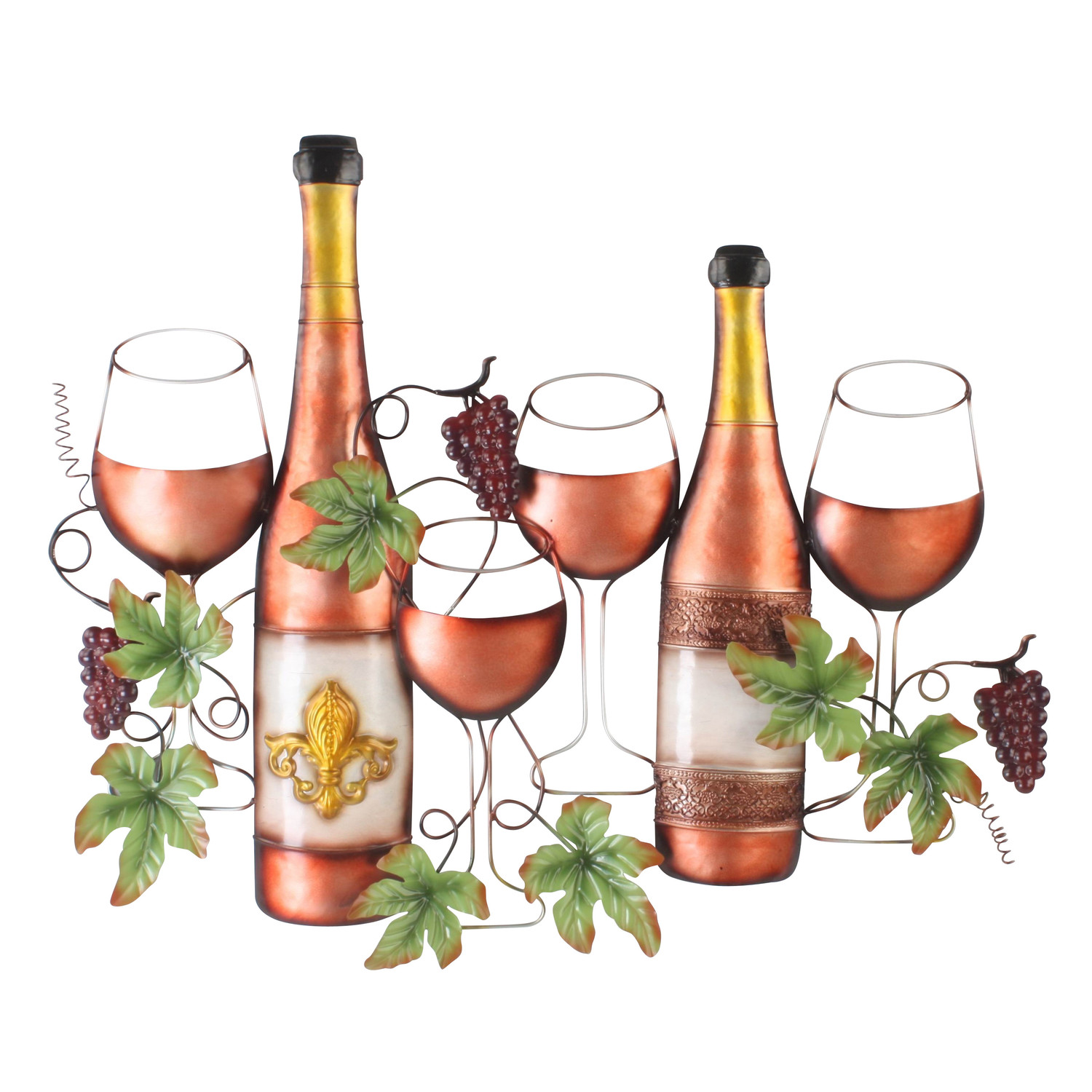 Muurdecoratie 2 flessen wijn + 4 glazen 85x70cm - Eliassen Home & Garden