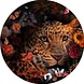Glasmalerei Blumenpanther Rund 100cm Glasmalerei Blumenpanther Rund 100cm