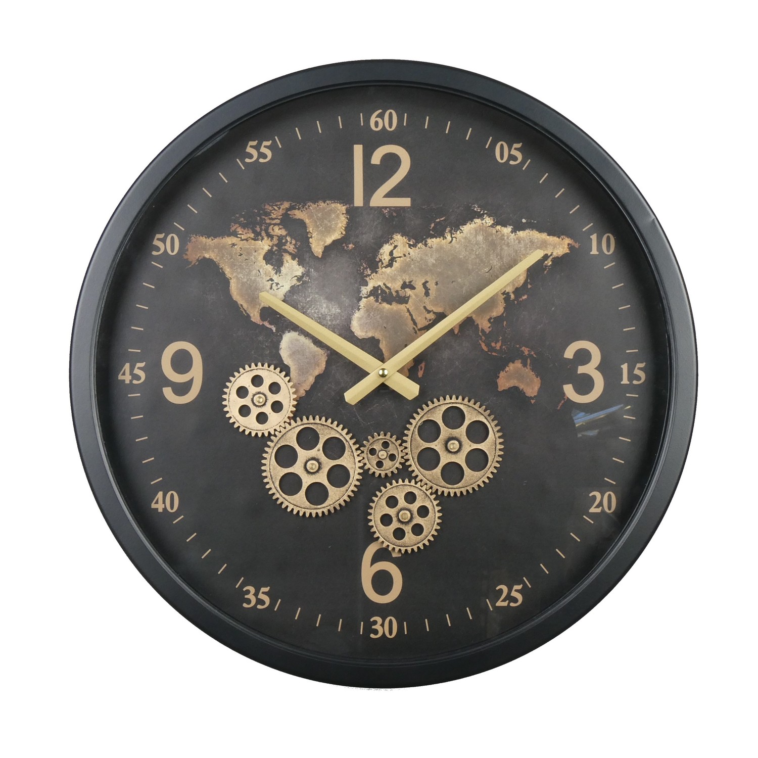 Gear clock round World black gold 53cm Eliassen Home Garden