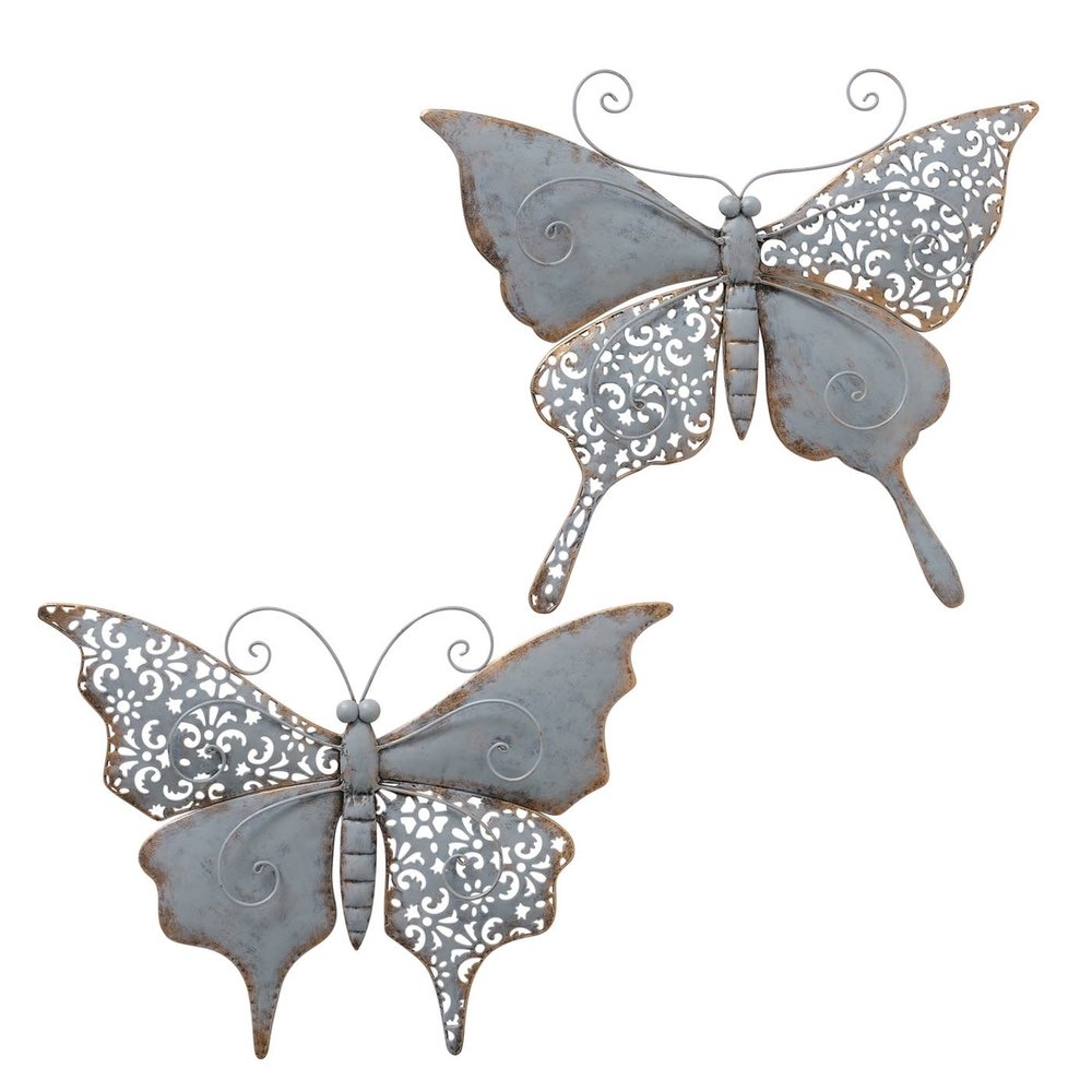 Wall decoration metal Set Butterflies gray 41cm Eliassen Home