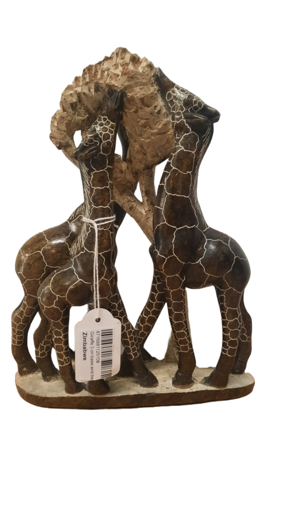 Soapstone statue of 3 giraffe near a tree Eliassen Home & Garden Pleasure