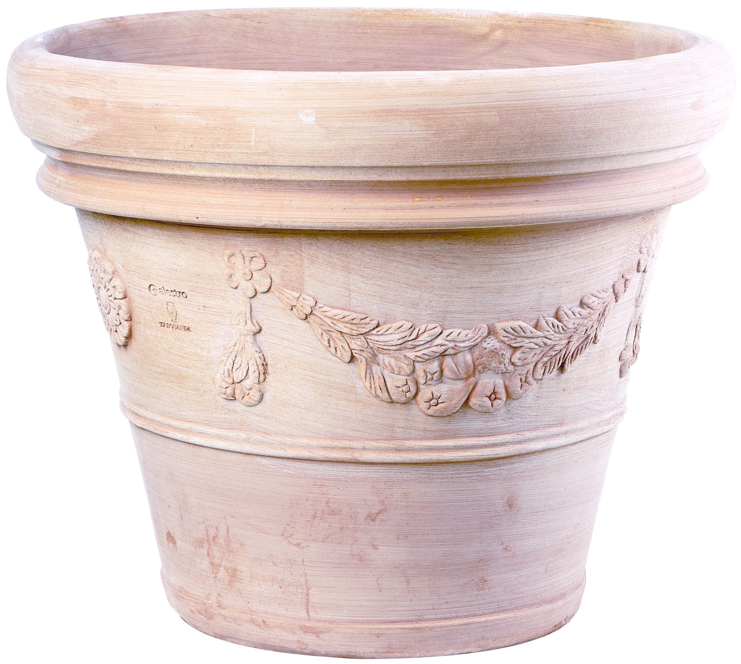 Vaso Tondo Festonato Terracotta 40cm - Resina Leggera Antiurto, Doppio Bordo, Stile Coloniale