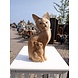 Houten beeld kat met kitten Houten beeld kat met kitten