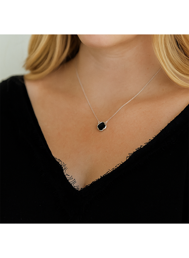 Zwart Onyx Ketting  Klaver