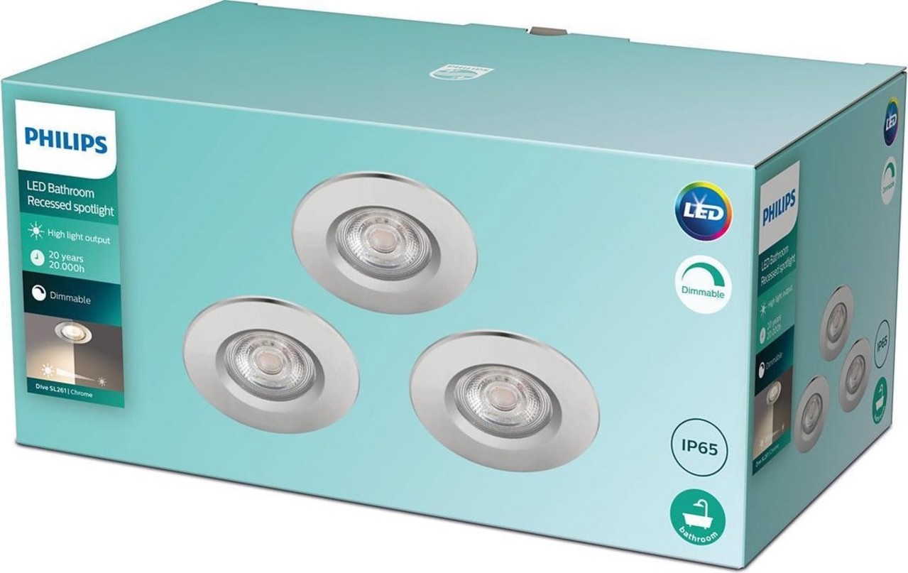 Philips Philips Inbouwspot Dive SL261 Reflector 5,5W Chroom IP65 Warm wit (3 stuks) Philips Philips Inbouwspot Dive SL261 Reflector 5,5W Chroom IP65 Warm wit (3 stuks)