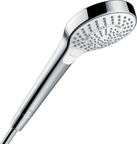 Hansgrohe Hansgrohe handdouche MySelect S variojet 100mm 3 stralen chroom/wit Hansgrohe Hansgrohe handdouche MySelect S variojet 100mm 3 stralen chroom/wit
