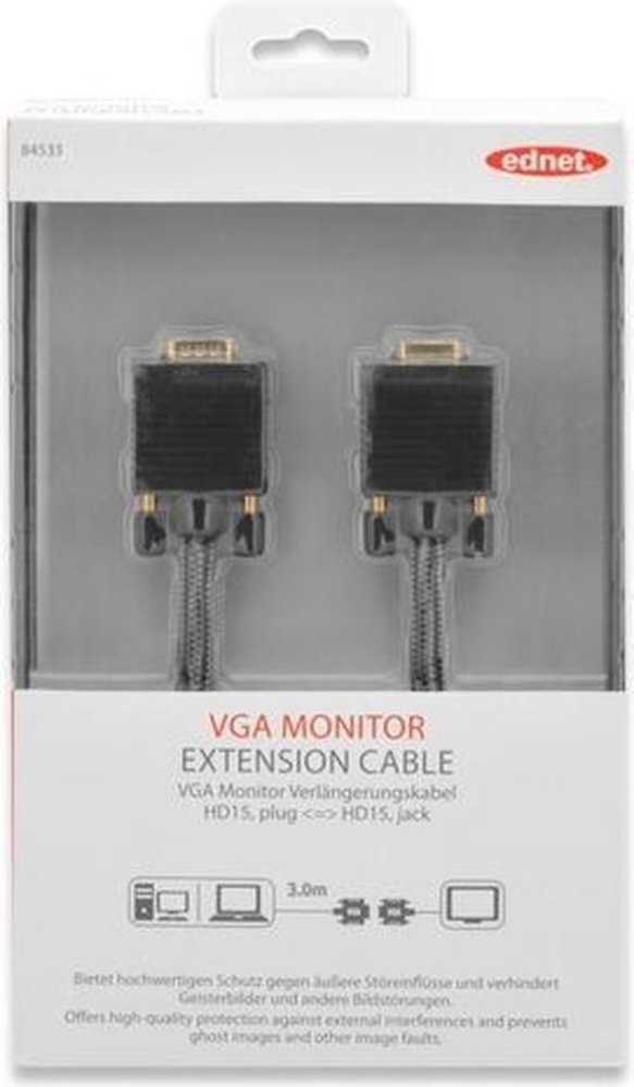 Ednet Ednet 84533 VGA kabel 3 m VGA (D-Sub) Zwart Ednet Ednet 84533 VGA kabel 3 m VGA (D-Sub) Zwart