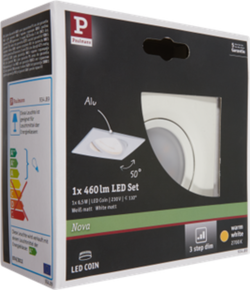 Paulmann Paulmann inbouwspot LED Nova Coin 3-stapdim vierkant kantelbaar aluminium LED 6,5W