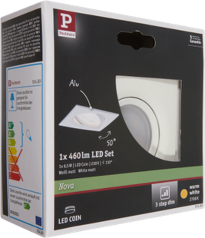 Paulmann Paulmann inbouwspot LED Nova Coin 3-stapdim vierkant kantelbaar aluminium LED 6,5W