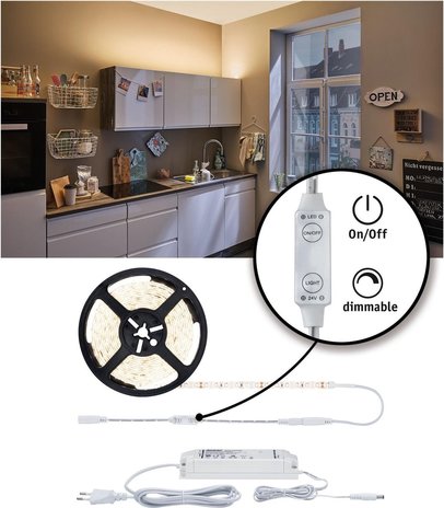 Paulmann Paulmann SimpLED Power set 5m warmwit incl Dimb/schakelbaar 50W 230/24V DC wit kst