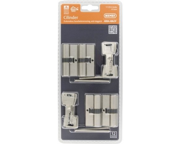 Nemef Nemef profielcilinder SKG2 gls 4 st nikkel 1119 Nemef Nemef profielcilinder SKG2 gls 4 st nikkel 1119