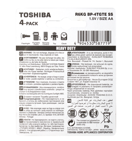 Toshiba Toshiba 40 x AA Heavy Duty Zinc Carbon batterijen , R6KG-BP-4C 10x4 pack VOORDEELPAK