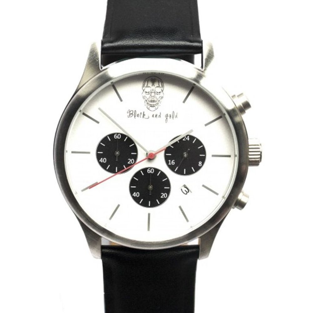 Black and Gold Horloge Sao Paolo Gris and Blanco Silver - Automatisch - Mannen - Mineraalglas - Staal - Leer - Met chronograaf - Ovaal - Polshorloge - Gesp Black and Gold Horloge Sao Paolo Gris and Blanco Silver - Automatisch - Mannen - Mineraalglas - Staal - Leer - Met chronograaf - Ovaal - Polshorloge - Gesp