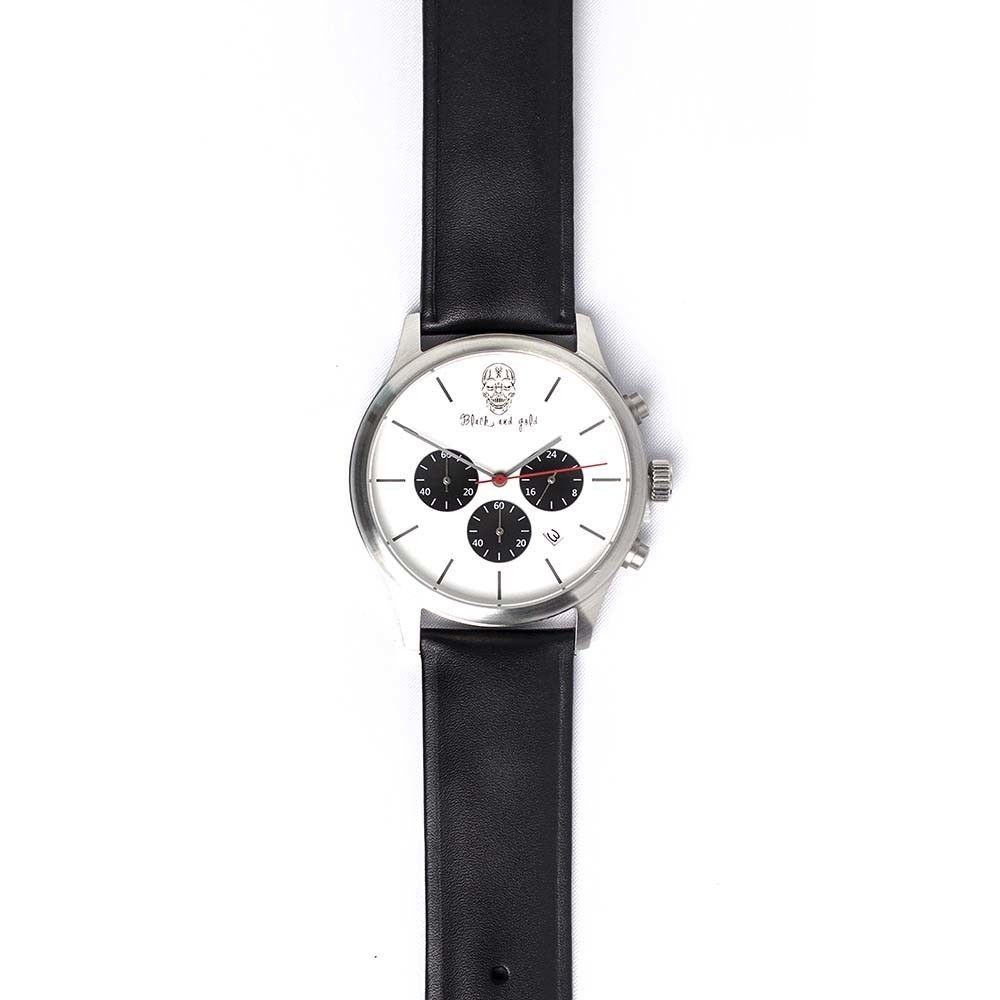 Black and Gold Horloge Sao Paolo Gris and Blanco Silver - Automatisch - Mannen - Mineraalglas - Staal - Leer - Met chronograaf - Ovaal - Polshorloge - Gesp Black and Gold Horloge Sao Paolo Gris and Blanco Silver - Automatisch - Mannen - Mineraalglas - Staal - Leer - Met chronograaf - Ovaal - Polshorloge - Gesp