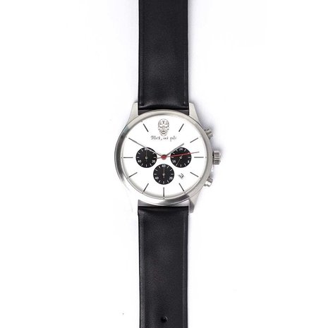 Black and Gold Horloge Sao Paolo Gris and Blanco Silver - Automatisch - Mannen - Mineraalglas - Staal - Leer - Met chronograaf - Ovaal - Polshorloge - Gesp Black and Gold Horloge Sao Paolo Gris and Blanco Silver - Automatisch - Mannen - Mineraalglas - Staal - Leer - Met chronograaf - Ovaal - Polshorloge - Gesp