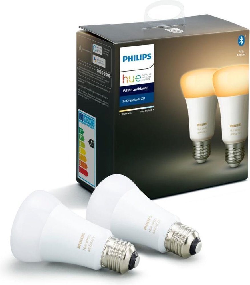 Philips Philips Hue Slimme Lichtbron E27 Duopack - White Ambiance - 8,5W - Bluetooth - 2 Stuks Philips Philips Hue Slimme Lichtbron E27 Duopack - White Ambiance - 8,5W - Bluetooth - 2 Stuks