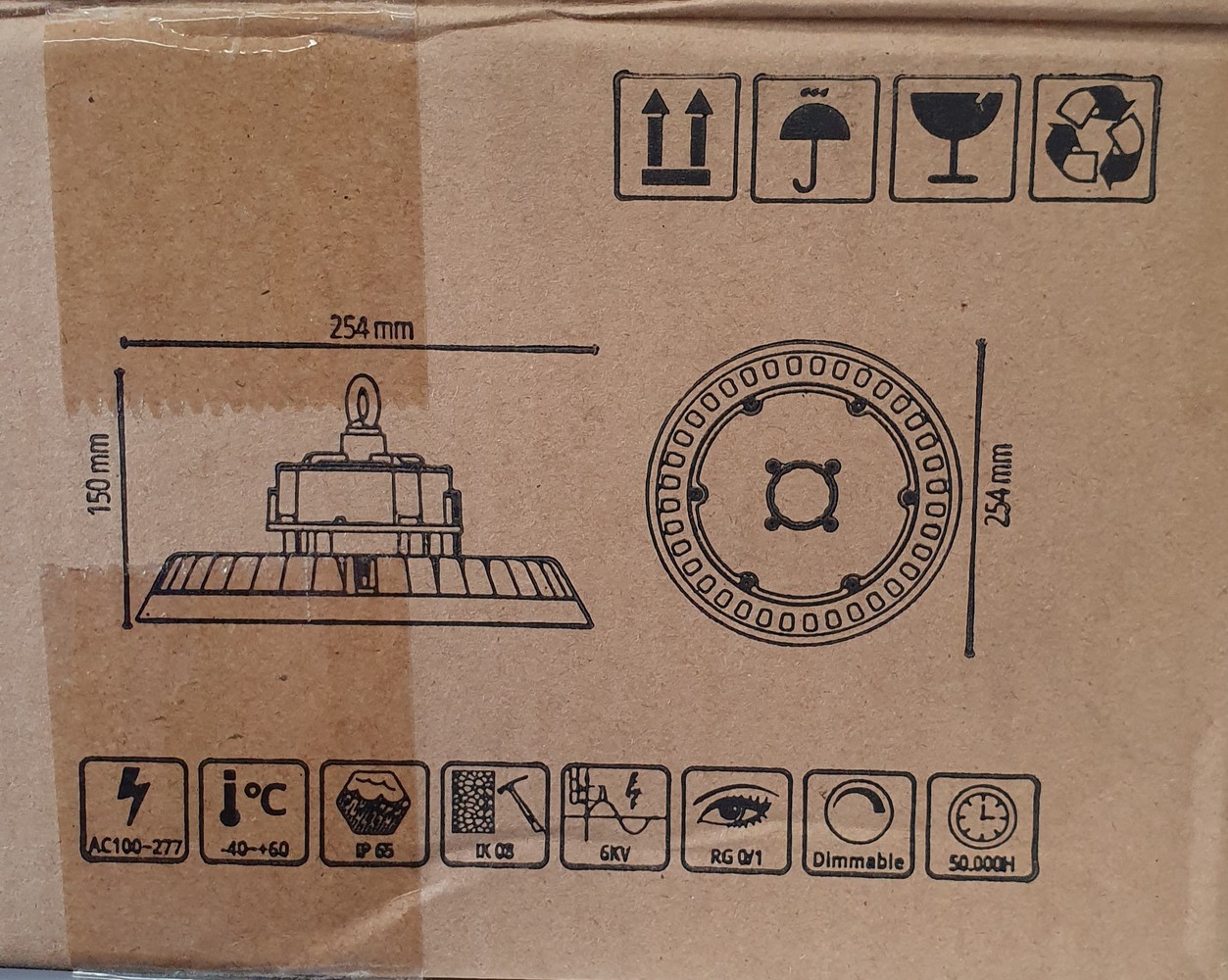 Lumev LED Highbay UFO 100W IP65 150lm/W zonder Sensor