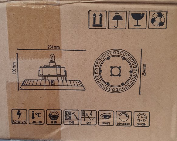 Lumev LED Highbay UFO 100W IP65 150lm/W zonder Sensor