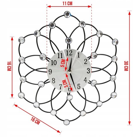 Merkloos Wandklok in bloemvorm - Zwart/Zilverkleur - 30 centimeter Merkloos Wandklok in bloemvorm - Zwart/Zilverkleur - 30 centimeter