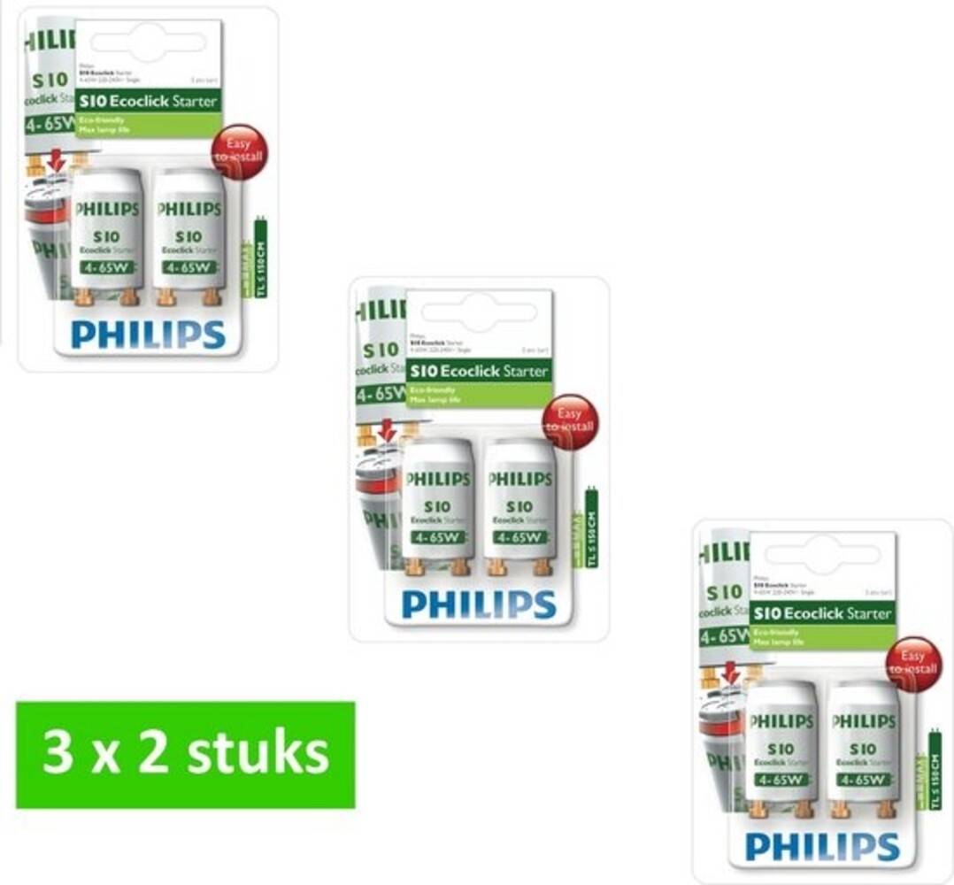 Philips PHILIPS starter S10 - Ecoclick -  4 - 65 watt - multipack 6 stuks Philips PHILIPS starter S10 - Ecoclick -  4 - 65 watt - multipack 6 stuks