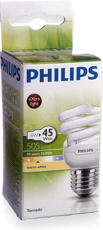 Philips Philips Tornado E27 T2 8W - 827  Warm Wit - voordeelpak van 6 stuks Philips Philips Tornado E27 T2 8W - 827  Warm Wit - voordeelpak van 6 stuks
