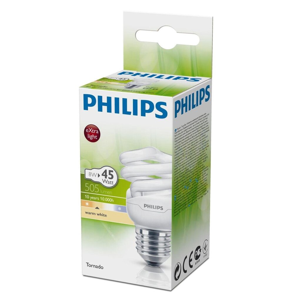 Philips Philips Tornado E27 T2 8W - 827  Warm Wit - voordeelpak van 6 stuks Philips Philips Tornado E27 T2 8W - 827  Warm Wit - voordeelpak van 6 stuks