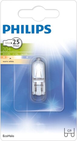 Philips Philips halogeenlamp G9 18W 204Lm capsule Transparant Philips Philips halogeenlamp G9 18W 204Lm capsule Transparant
