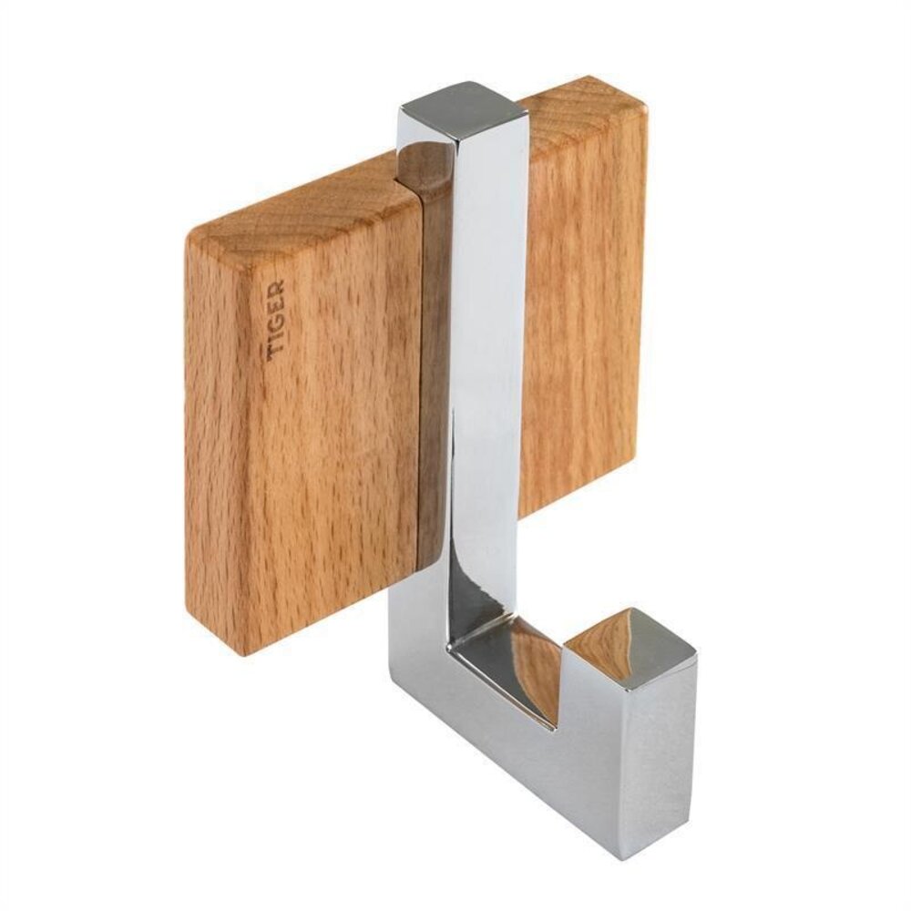 Tiger Tiger Zenna - Handdoekhaak Enkel - RVS verchroomd glans met beukenhout - (3520) Tiger Tiger Zenna - Handdoekhaak Enkel - RVS verchroomd glans met beukenhout - (3520)