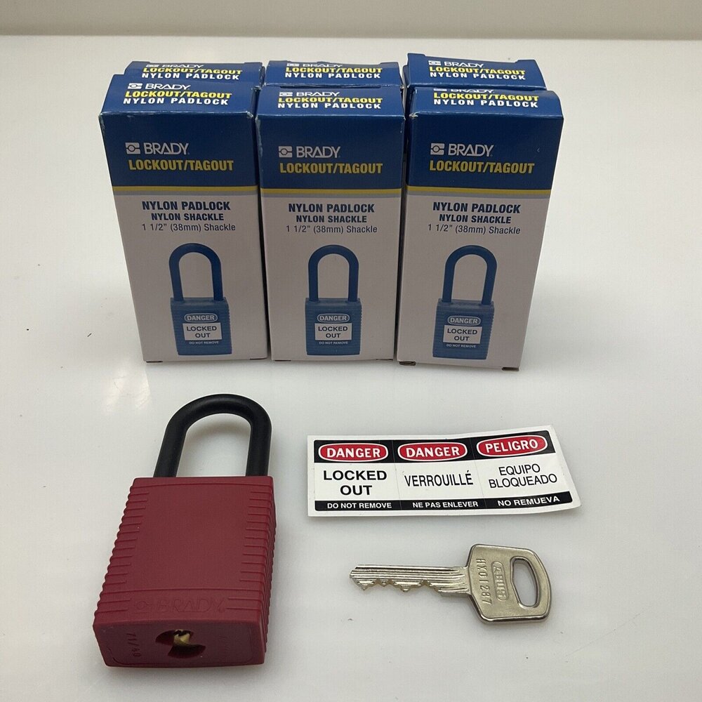 Brady Brady - Hangslot - Nylon/Polyamide Body En Beugel - 38mm - Rood - Set van 6 Brady Brady - Hangslot - Nylon/Polyamide Body En Beugel - 38mm - Rood - Set van 6